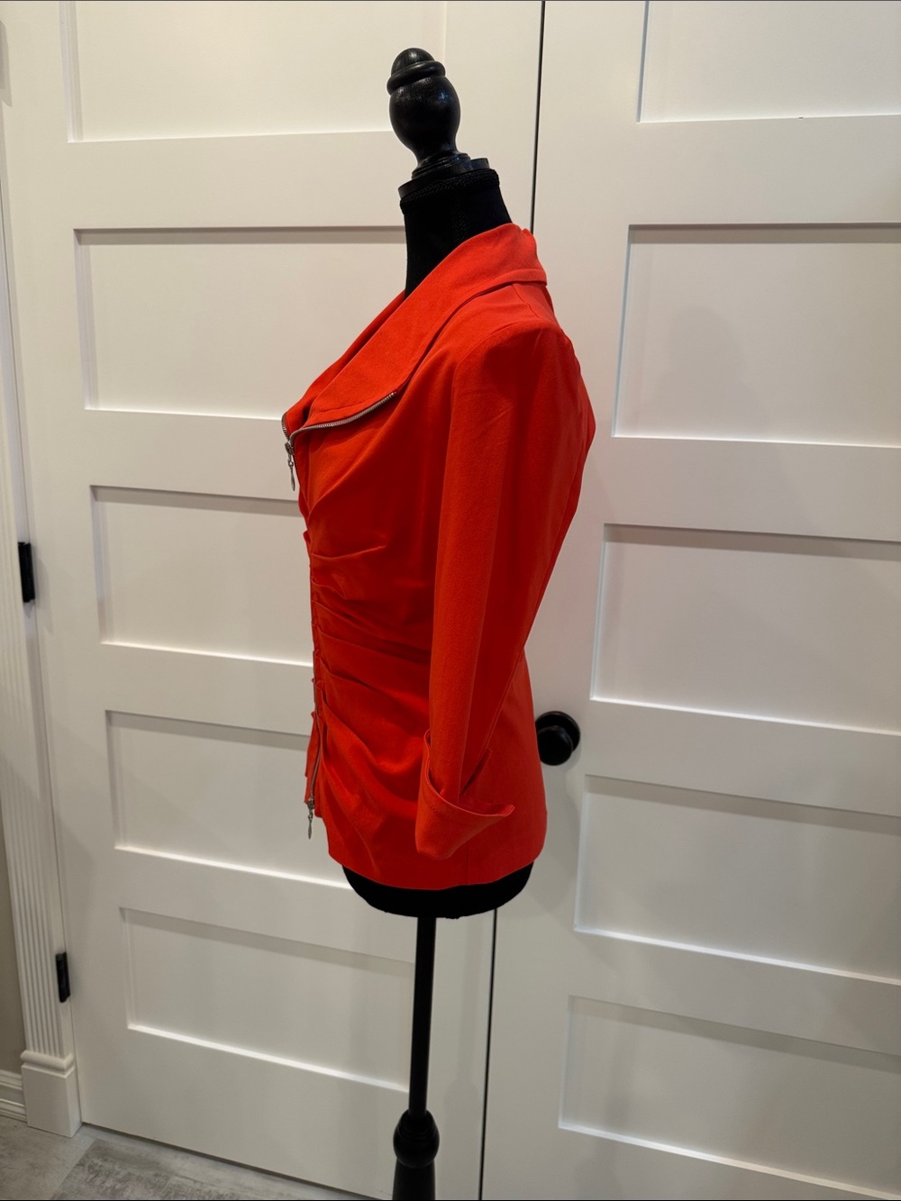 Joseph Ribkoff Red Ruched Zip-Front Blazer - Picture 3 of 5